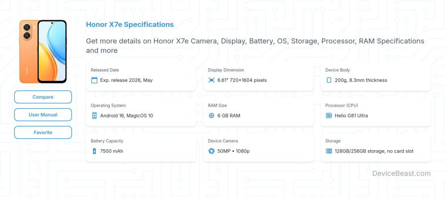 Honor X7e specifications overview cover