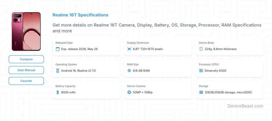 Realme 16T specifications overview cover