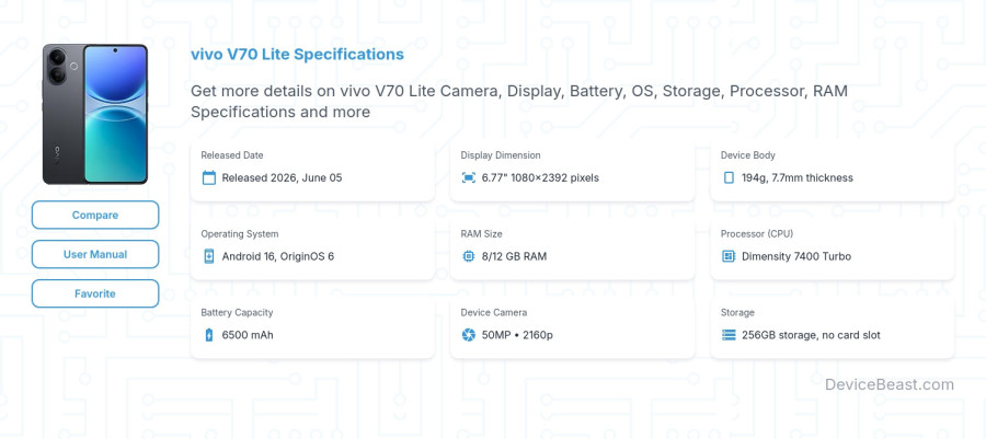 vivo V70 Lite specifications overview cover