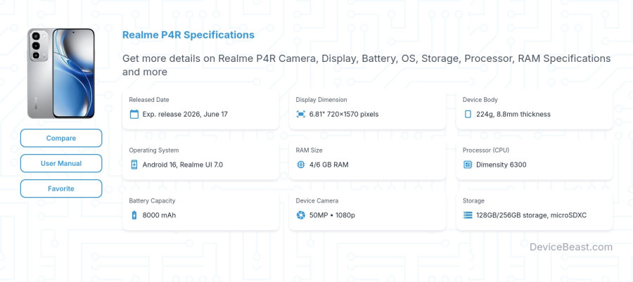 Realme P4R specifications overview cover