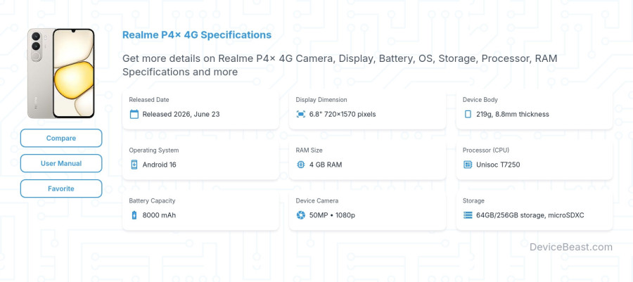 Realme P4x 4G specifications overview cover