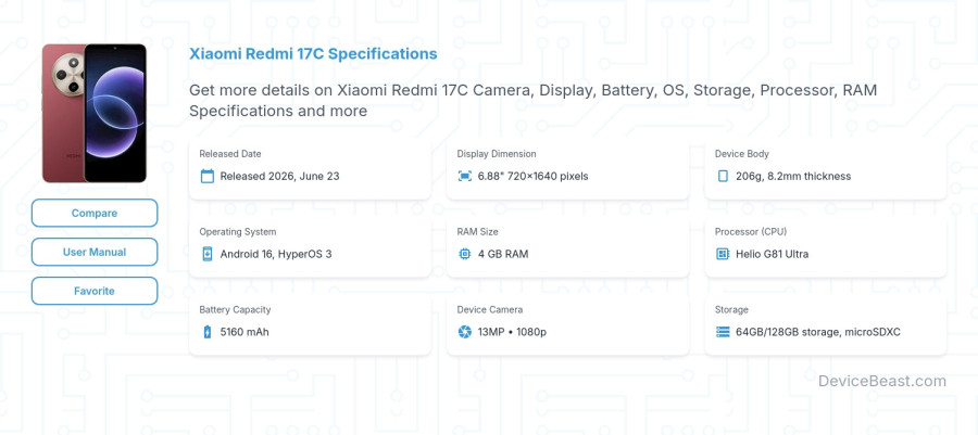 Xiaomi Redmi 17C specifications overview cover