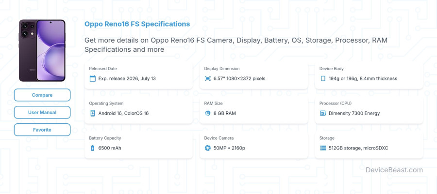 Oppo Reno16 FS specifications overview cover
