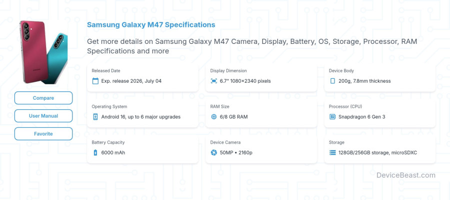 Samsung Galaxy M47 specifications overview cover