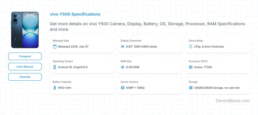 vivo Y500 specifications overview cover