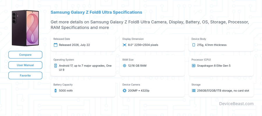 Samsung Galaxy Z Fold8 Ultra specifications overview cover